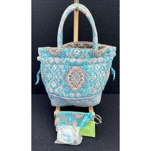 Vera Bradley Tote Bag Womens Blue Totally Turq‎ Quilted Purse Zip ID Case Set